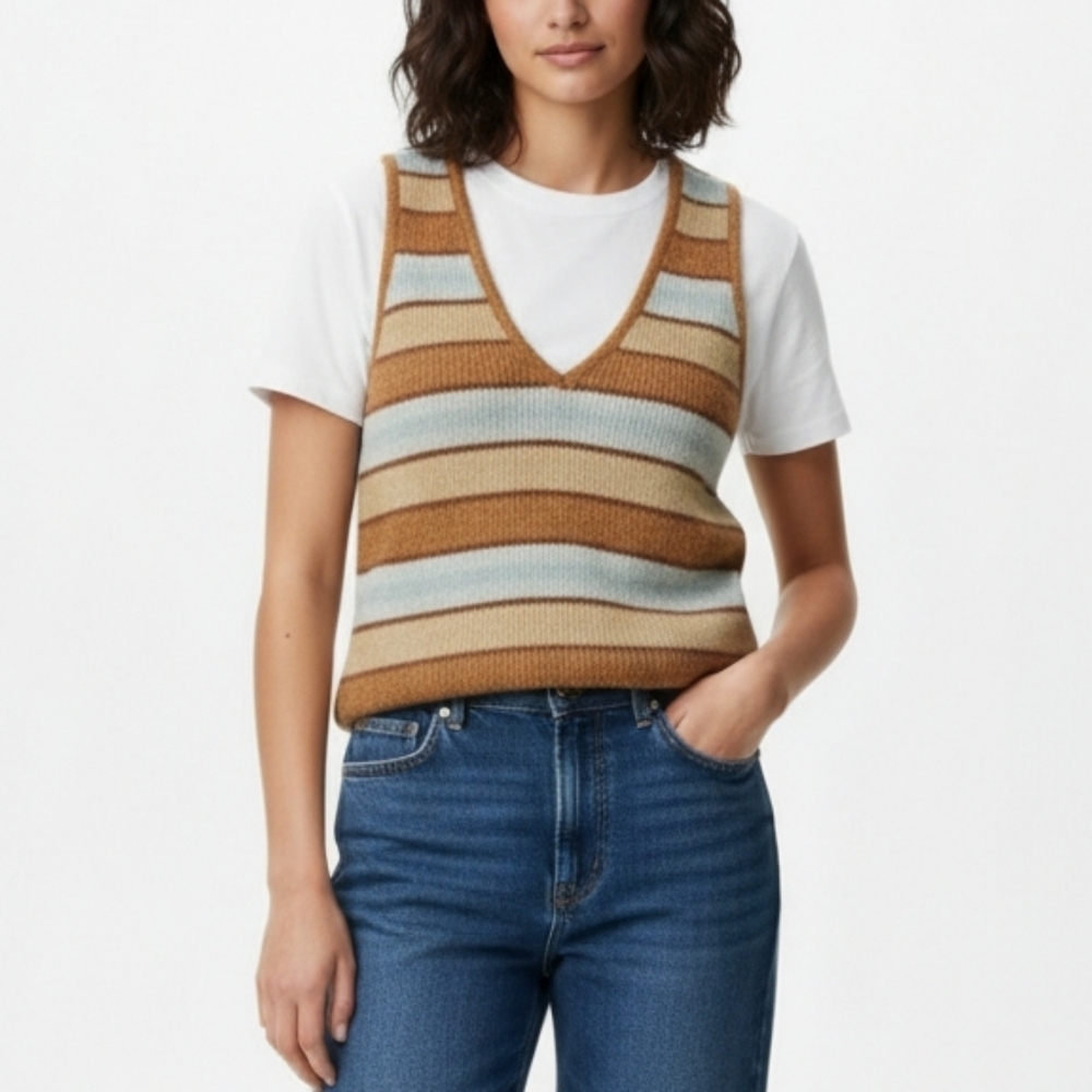 Cotton On Striped VNeck Blue Brown Vest Top Size XS Fall Like New